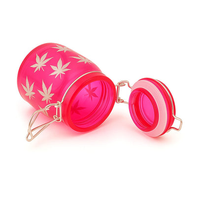 AIRTIGHT GLASS SILVER LEAVES STASH JAR WITH CLAMP LID