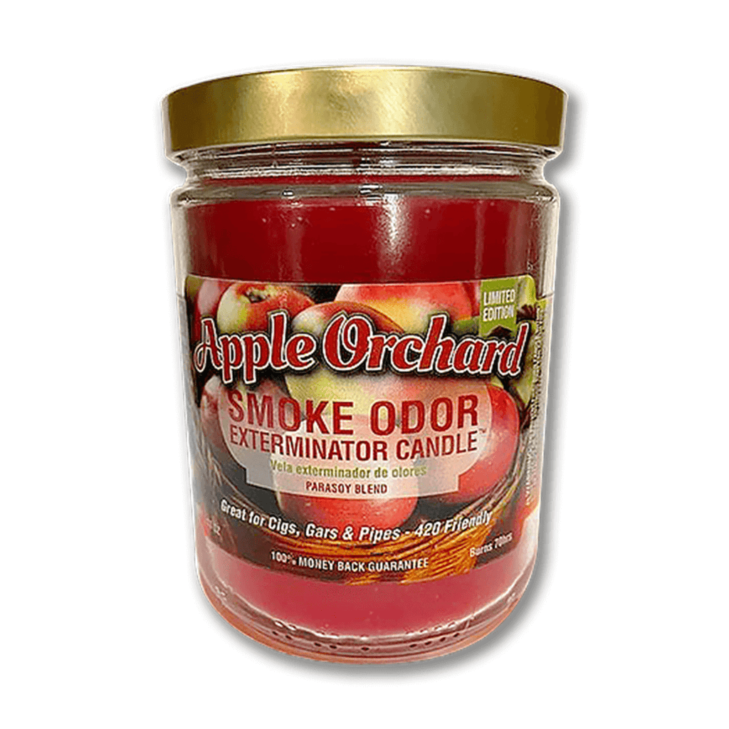 Apple Orchard Smoke Odor Exterminator Candle in a jar for eliminating stubborn smoke odors from cigars, cigarettes, and pipes.