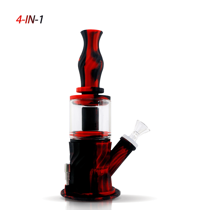 Waxmaid 4 in 1 Double Percolator Water Pipe - Platinum Cured Silicone Material - Red and Black Design