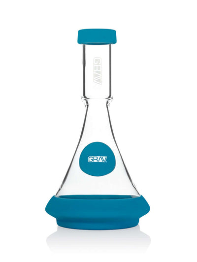 GRAV Deco Beaker in Silicone with borosilicate glass, featuring a custom-fitted silicone base and top in turquoise.