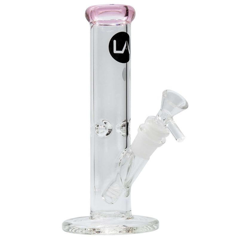 LA Pipes Straight Shooter Bong, 8" Clear Glass with Pink Mouthpiece, Handmade in Los Angeles.