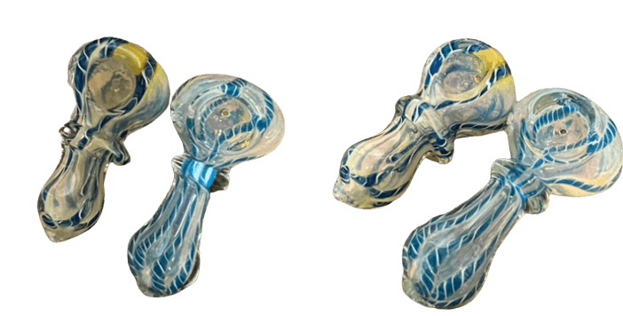 Colorful 2.5" silver fume glass hand pipes featuring swirling designs and varied styles.