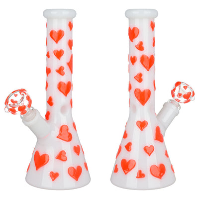 Valentines Day Heart Glow In The Dark Beaker Water Pipe - 10" / 14mm F