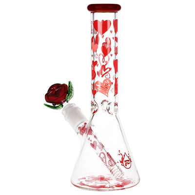 Pulsar Valentine's Hearts 'n' Roses Glass Herb Pipe Duo - 10" / 14mm F