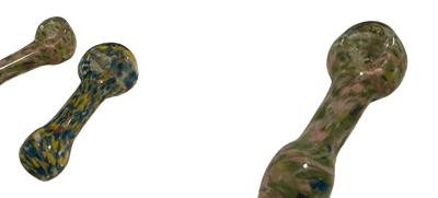 Colorful 3-inch decorative handblown hand pipes, showcasing confetti style design, sturdy and unique, colors may vary.