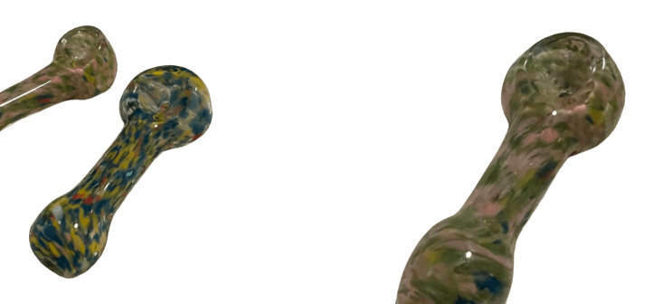 Colorful 3-inch decorative handblown hand pipes, showcasing confetti style design, sturdy and unique, colors may vary.