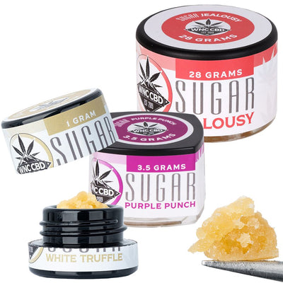 WNC CBD THCA Sugar products in various sizes showcasing rich flavors for an enhanced smoking experience.