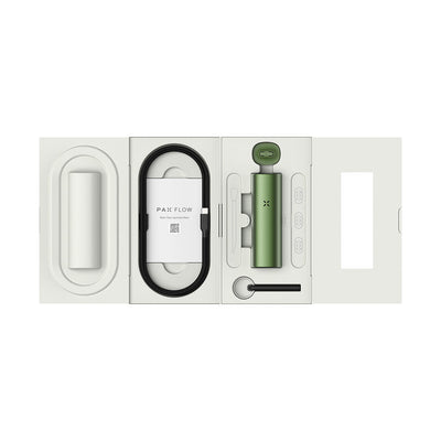PAX Flow Vaporizer with Grip Sleeve Bundle including device and accessories in packaging.