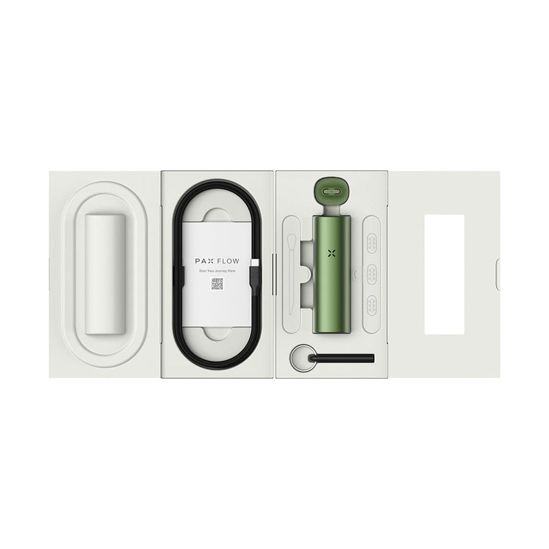PAX Flow Vaporizer with Grip Sleeve Bundle including device and accessories in packaging.