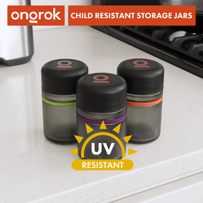 Ongrok Child Resistant Glass Storage Jar, 3 pack x 180ml each