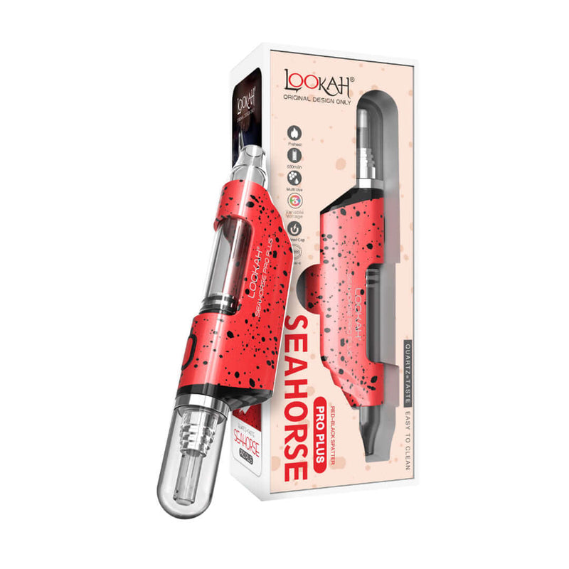 Lookah Seahorse Pro Plus vape pen in red packaging showcasing modern design for enhanced vaping experience.