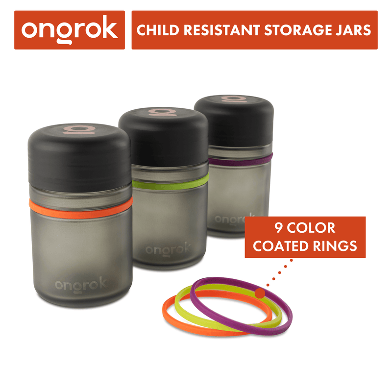 Ongrok Child Resistant Glass Storage Jar, 3 pack x 180ml each