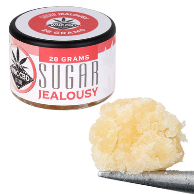 WNC CBD THCA Sugar jar and THCA sugar sample, 28 grams for enhancing smoking experience.