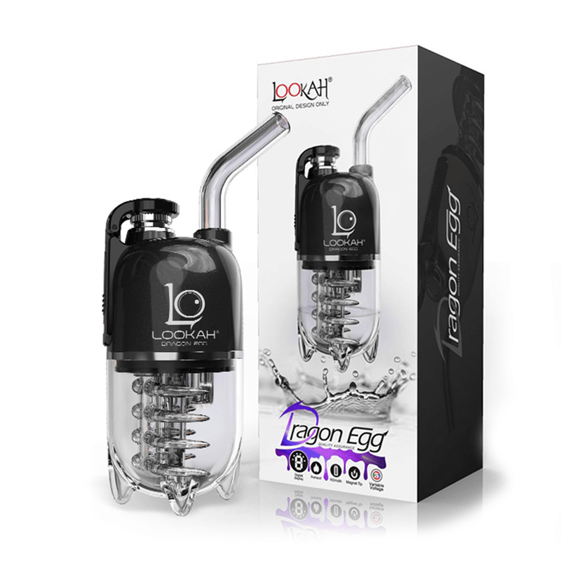 Lookah Dragon Egg Vaporizer with packaging, showcasing compact design and advanced vaping features for intense flavor.