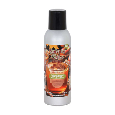 Smoke odor spray bottle with spiced cider scent for eliminating household odors quickly and effectively.