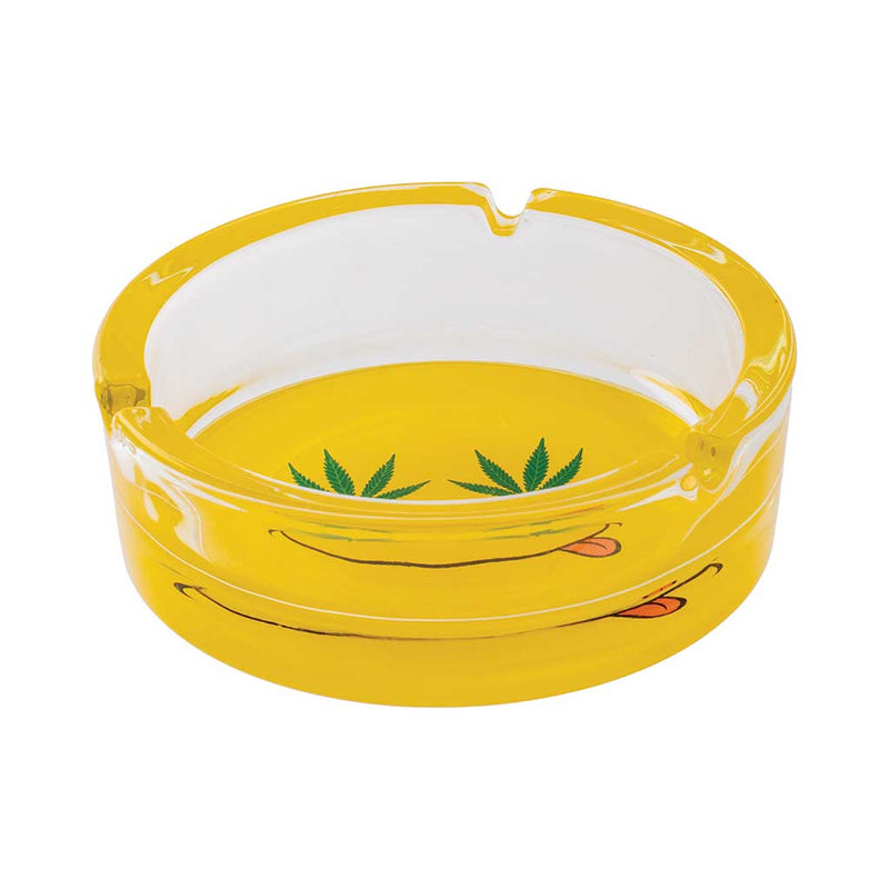 YELLOW SMILEY LEAF GLASS ASHTRAY