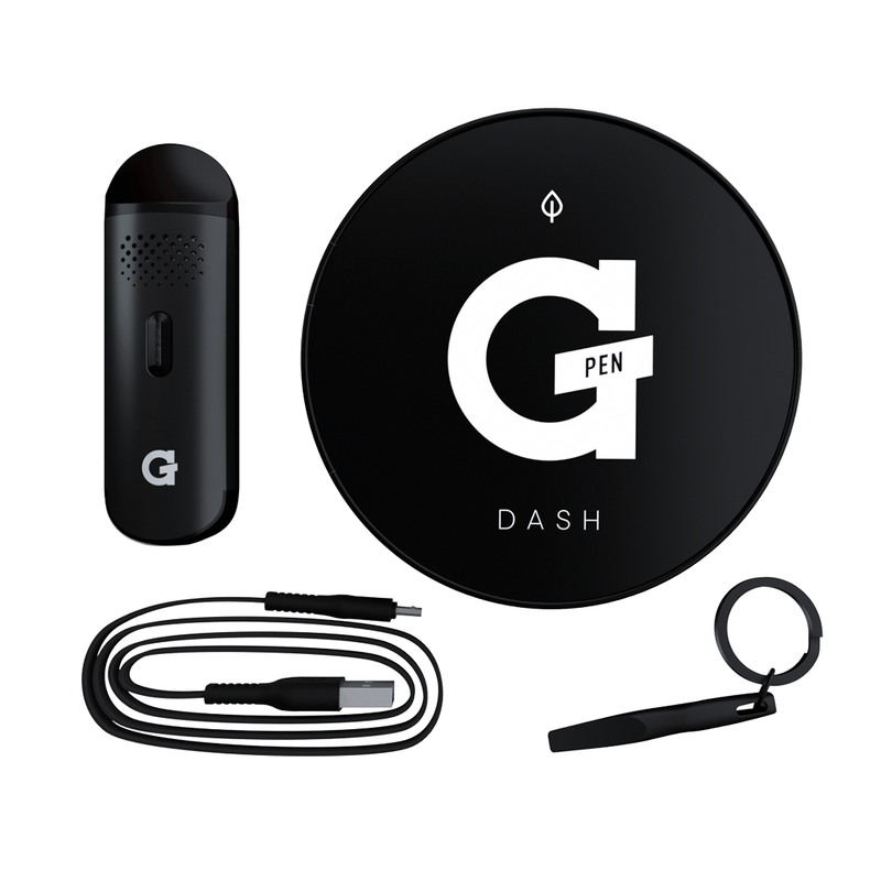 GPEN Dash Vaporizer kit by Grenco Science with vaporizer, USB charging cable, and keychain tool.