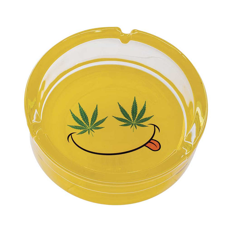 YELLOW SMILEY LEAF GLASS ASHTRAY