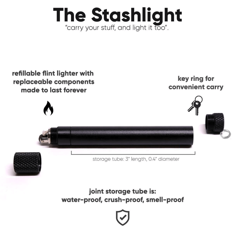 Smoke Honest StashLight features a refillable lighter and waterproof storage tube, perfect for outdoor adventures.