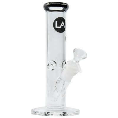 LA Pipes Straight Shooter Bong, 8-inch glass tube with colorful mouthpiece, handmade in Los Angeles.