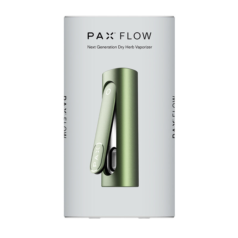 PAX Flow Vaporizer with Grip Sleeve Bundle packaging showcasing the next generation dry herb vaporizer in green.