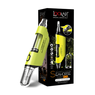 Lookah Seahorse Pro Plus in neon green, featuring quartz technology and easy clean design for premium vaping.