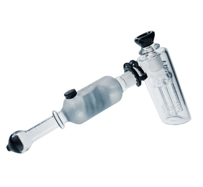 Freeze Pipe Bubbler with freezable glycerin chamber and 6-arm tree percolator for smooth water filtration.
