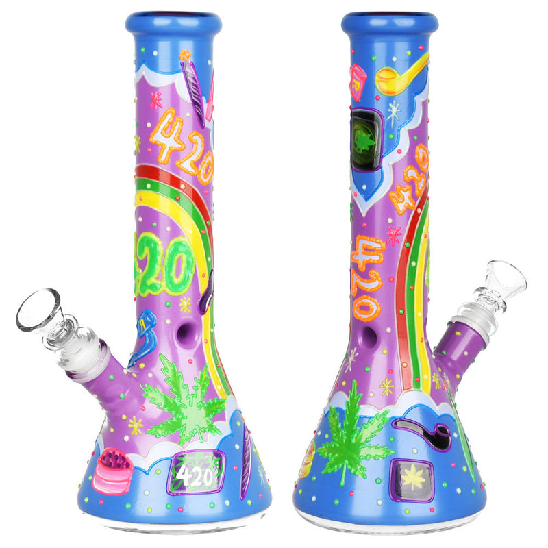 Beach Vibes 420 Painted Glass Beaker Water Pipe - 10" / 14mm F - Cheapnotic