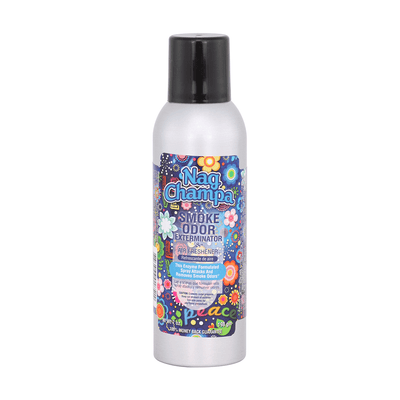 Smoke Odor Spray bottle with colorful floral design, effective odor eliminator for smoke and pets.