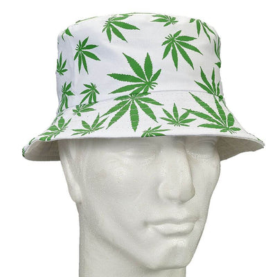 bucket hat - white hat with green leaves