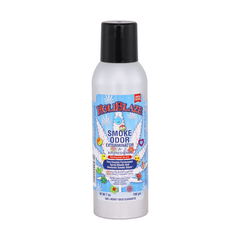 HoliBlaze Smoke Odor Exterminator spray bottle for eliminating smoke and pet odors quickly.
