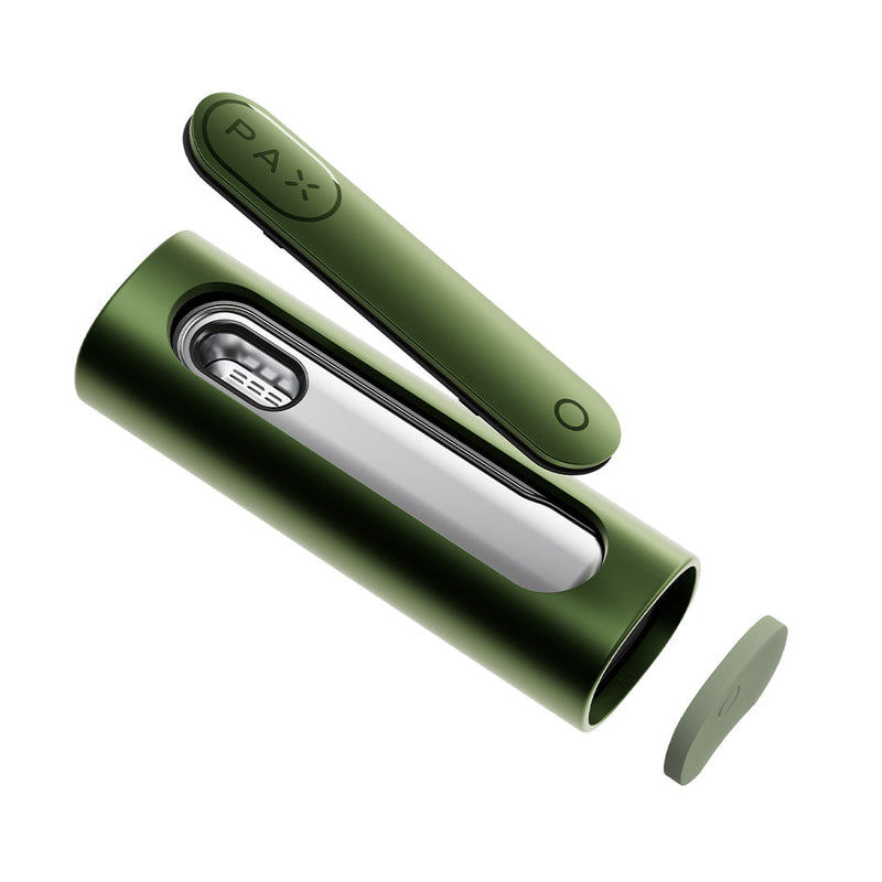 PAX Flow Vaporizer with Grip Sleeve Bundle in green with detachable grip and sleek design.