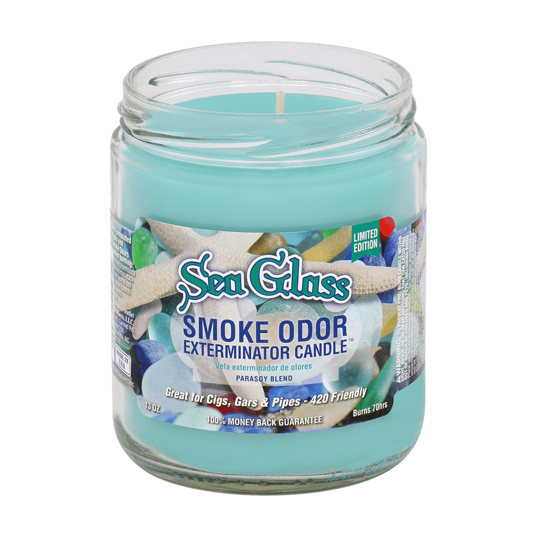 Sea Glass Smoke Odor Exterminator Candle, 13 oz, eliminates smoke odors from cigars and pipes while providing refreshing fragrance.