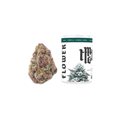 Modern Herb Co THCA Flower, Purple Hindu Kush strain, showcasing vibrant buds and stylish packaging.