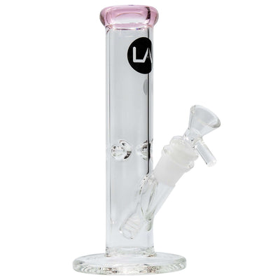 LA Pipes Straight Shooter Bong with Pink Mouthpiece - 8" Tall, Handmade in Los Angeles, Borosilicate Glass Tube.