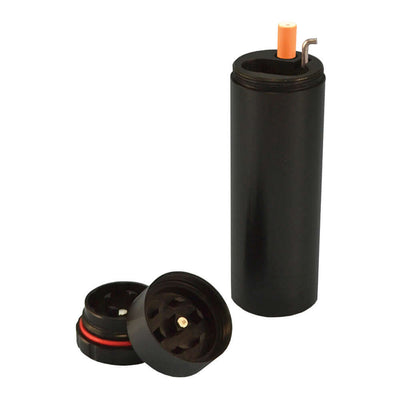 All In 1 Metal Smoke Stopper in black with integrated grinder and poker for enhanced smoking experience.