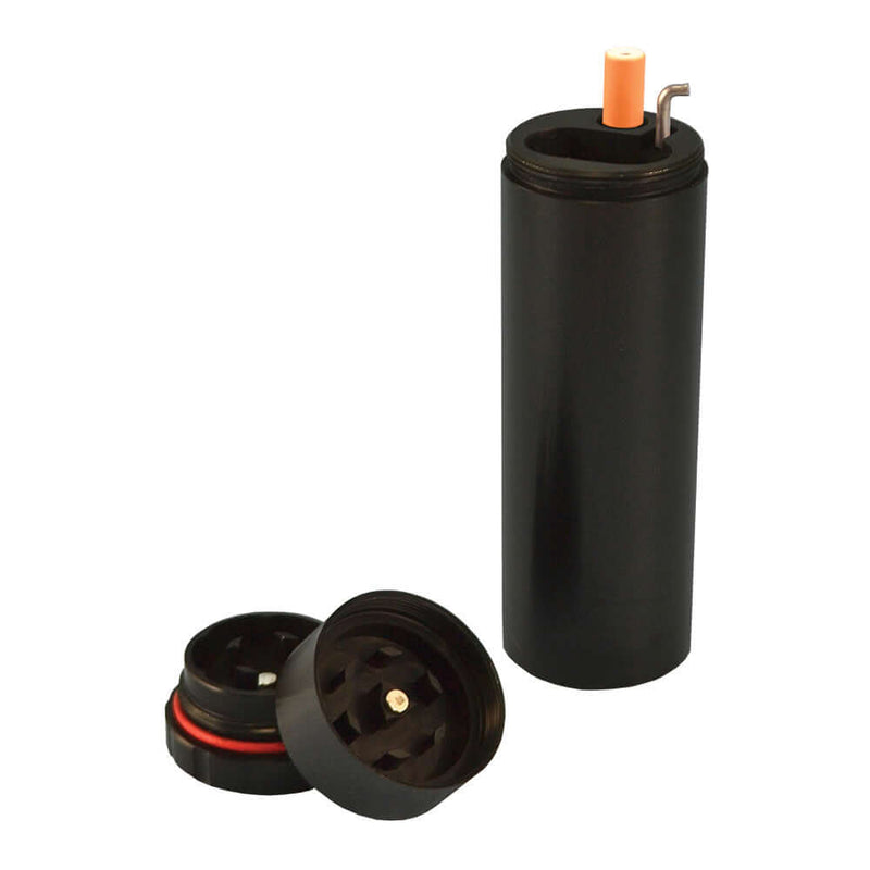 All In 1 Metal Smoke Stopper in black with integrated grinder and poker for enhanced smoking experience.