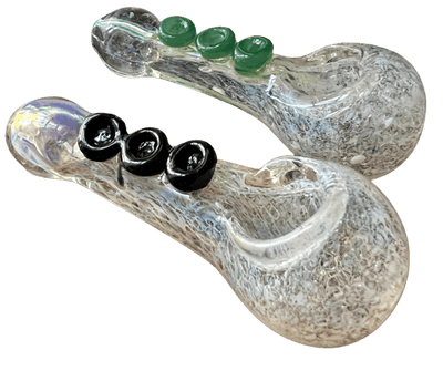 4-inch handblown glass pipe, color changing silver fumed frit with marble accents, assorted colors, beautiful design