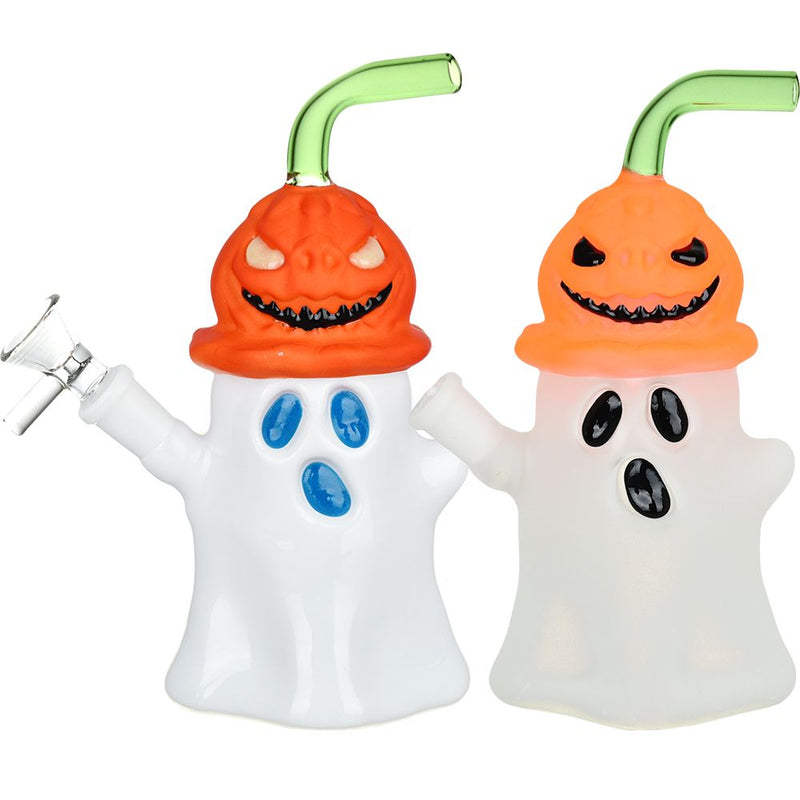 Pumpkin Head Ghost Glow In The Dark Glass Bong - 7.25" / 14mm F