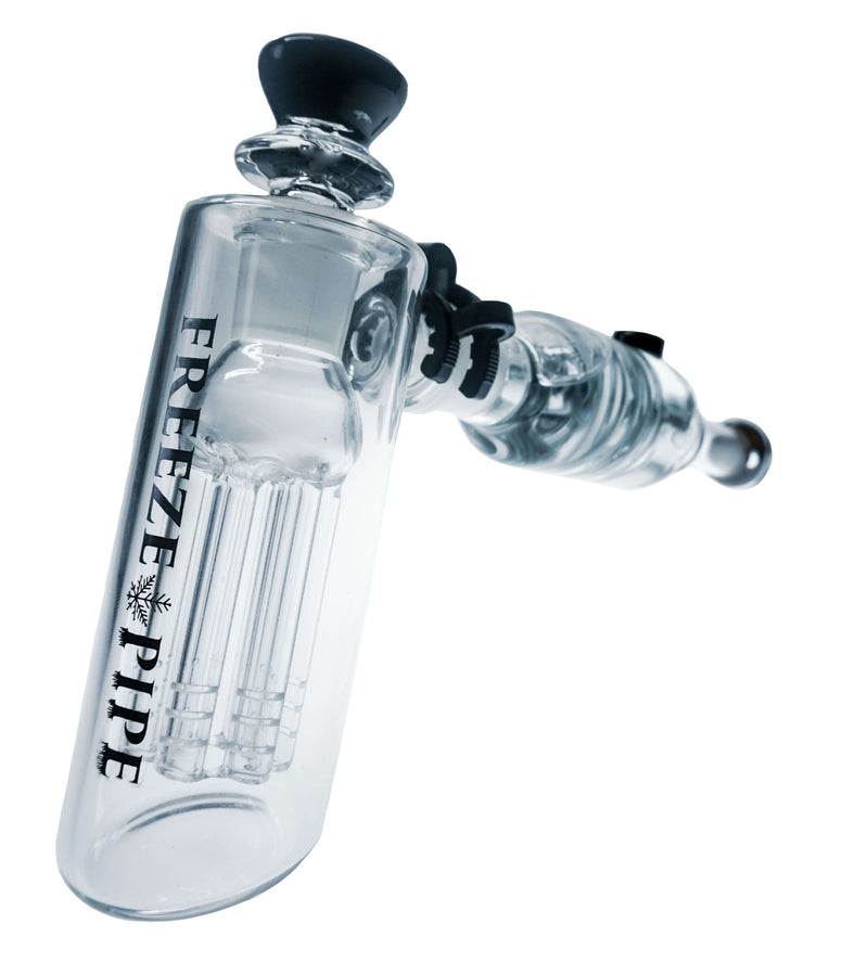 Freeze Pipe Bubbler with glycerin chamber and 6-arm tree perc for smooth, filtered hits.