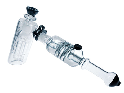 Freeze Pipe Bubbler with glycerin chamber and 6-arm tree perc for smooth water filtration.