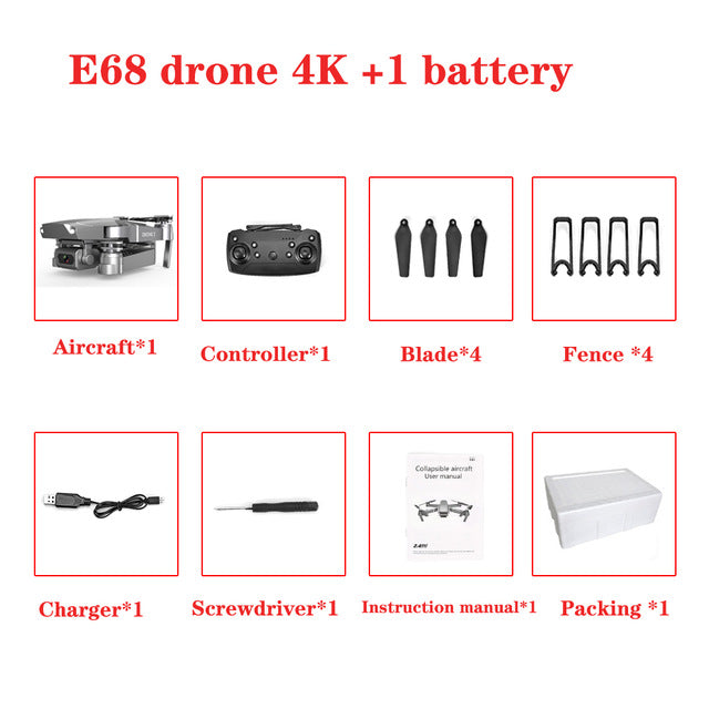 E68 Drone HD wide angle 4K - Cheapnotic